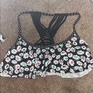 Floral Black and White Women's Bikini Top